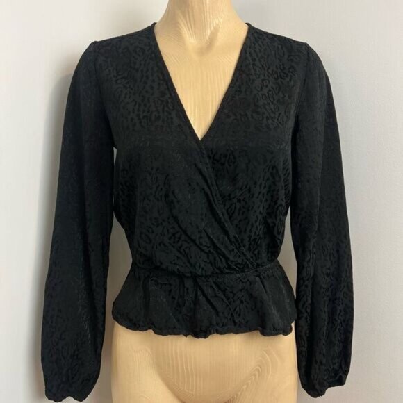 Buffalo David Bitton Womens S Black Animal V Neck Long Sleeve Blouse Top Blouse - Picture 4 of 15